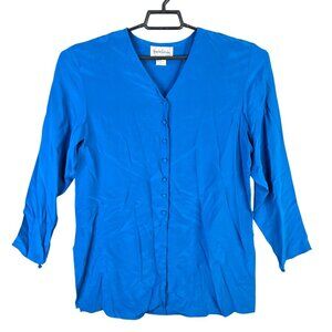 Womens Diane Von Furstenberg Blue 100% Silk Blouse Button Up 3/4 Sleeve Size S